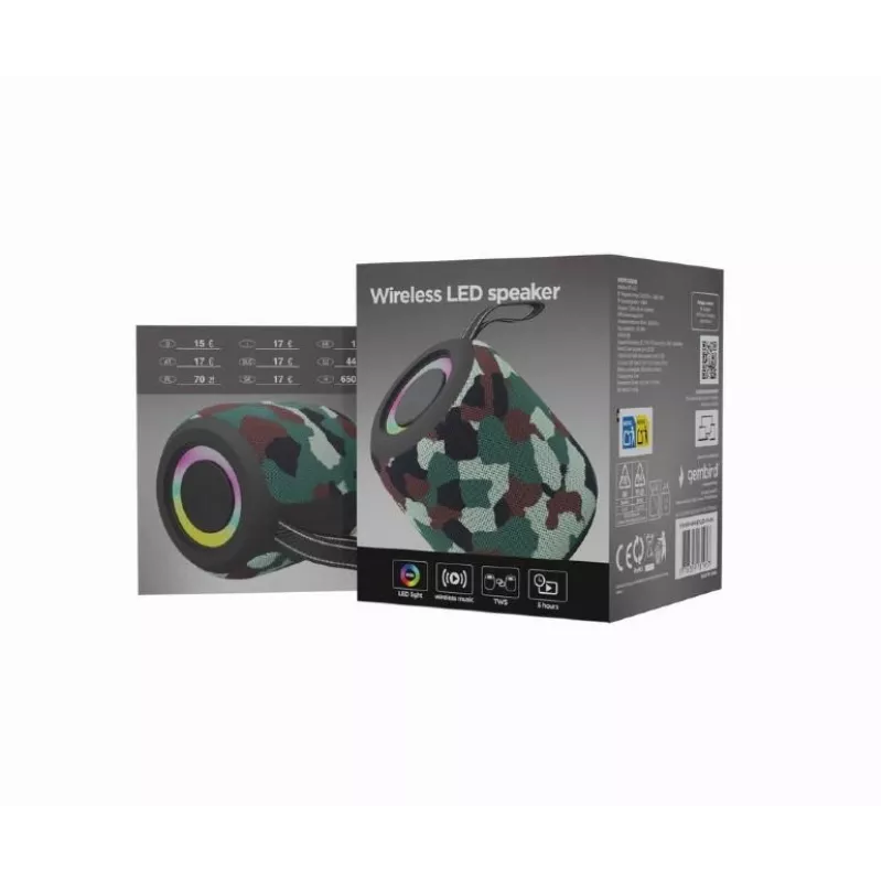 Głośnik przenośny GEMBIRD Camouflage bezprzewodowy Bluetooth SPK-BT-LED-05-CM