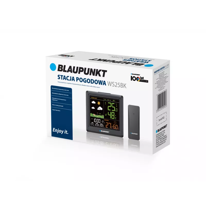 Stacja pogodowa BLAUPUNKT WS25BK — monitor temperatury i wilgotności wewnątrz i na zewnątrz, czarny, 1 czujnik, wyświetlacz LCD