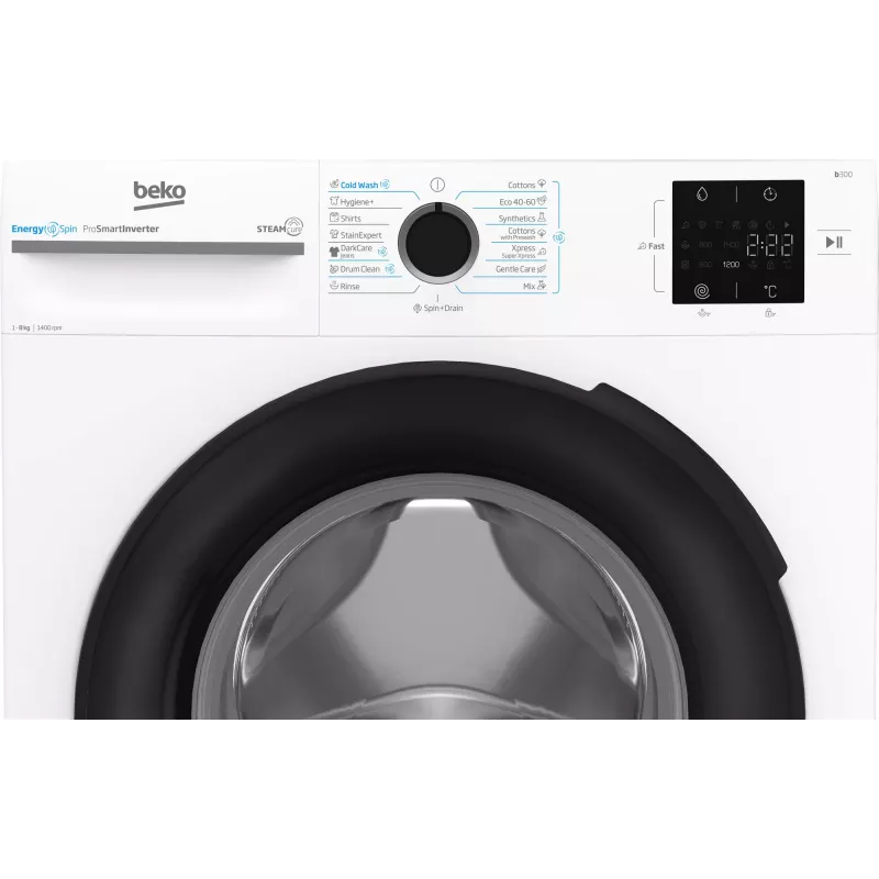 BEKO Pralka BM3WFSU38413WB, 8 kg, Klasa energetyczna A, 51,8 cm, 1400 obr./min, Silnik inwerterowy