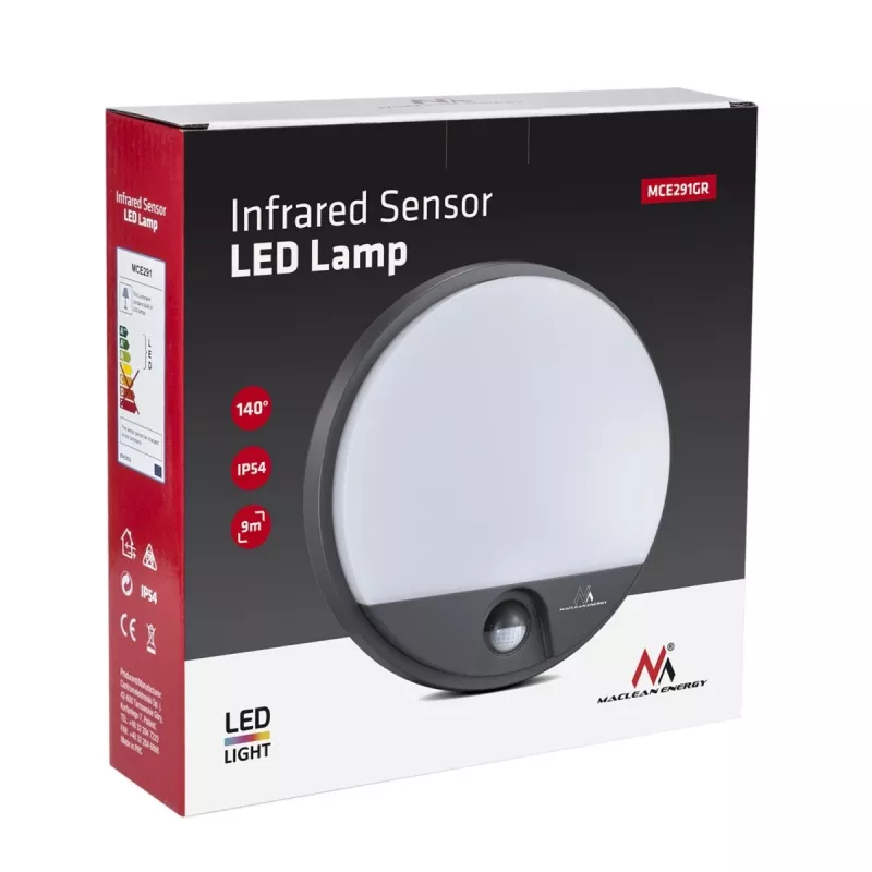 Lampa LED 15W z czujnikiem ruchu na podczerwień MACLEAN MCE291 GR