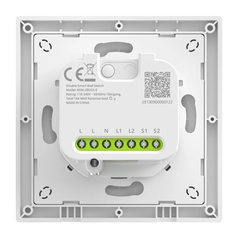Dwukanałowy inteligentny przełącznik ZigBee do montażu naścienno-podtynkowego Sonoff MINI-ZB2GS-E do dwóch obwodów, kompatybilny z montażem na szynie DIN/podtynkowym