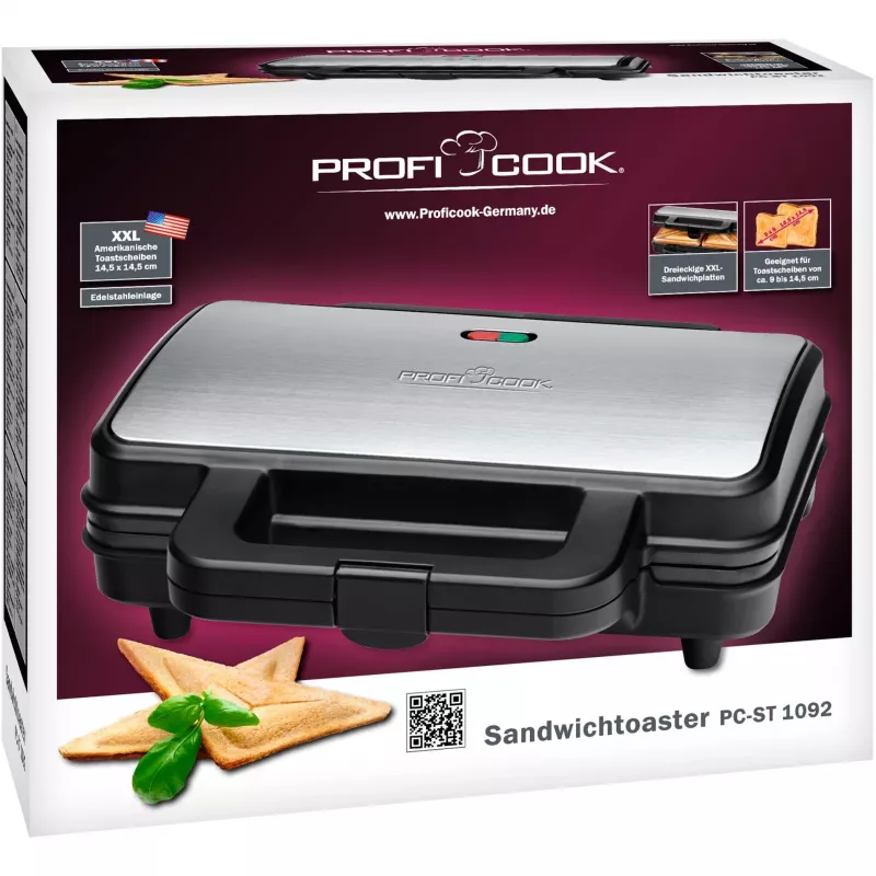 ProfiCook PC-ST 1092 - Sandwichmaker - 900 W - Stal nierdzewna/Czarny