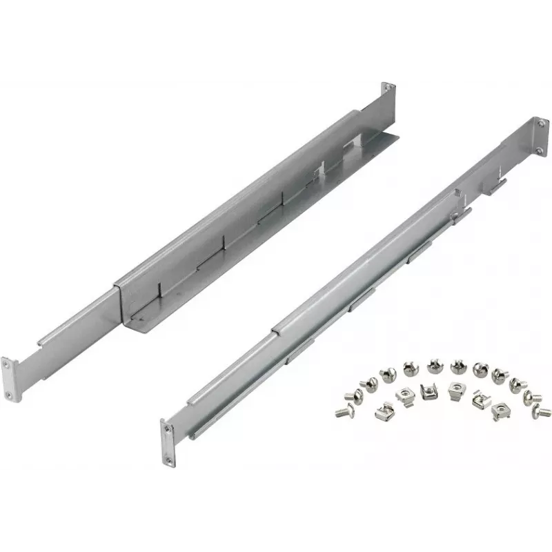 Zestaw szyn rack PowerWalker 10120531 — srebrny, szerokość 550 mm, wysokość 140 mm, głębokość 70 mm, obsługuje głębokość szafy rack 78–120 cm, waga 3,1 kg