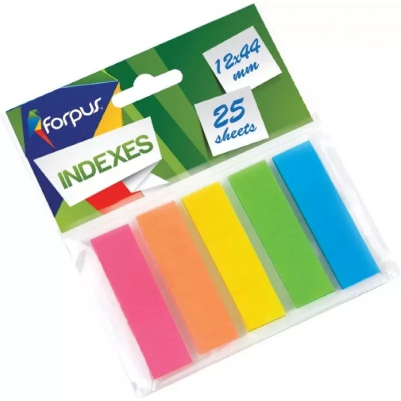 Paper-index Forpus, 12x44mm, Assorti, Tworzywo sztuczne (5x25)