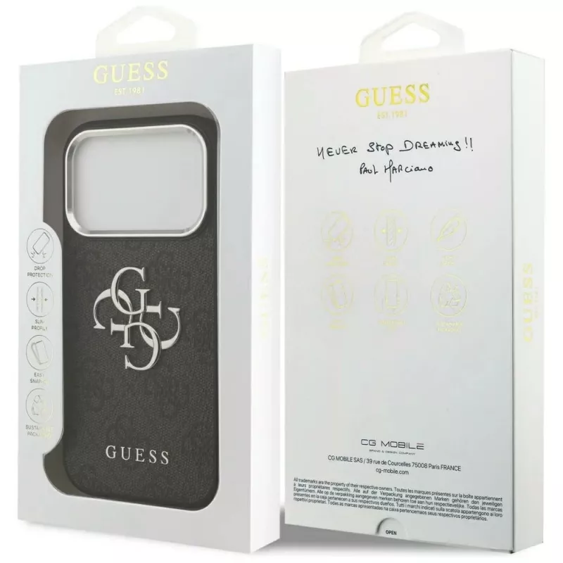 GUESS | Hardcase 4G | Pokrowiec tylny | iPhone 17 Pro Max | Apple | Skóra ekologiczna/PC/Tworzywo sztuczne/TPU | Czarny