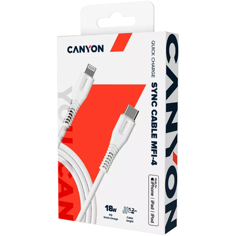 Kabel CANYON MFI-4 Type-C na Lightning 1,2m Biały