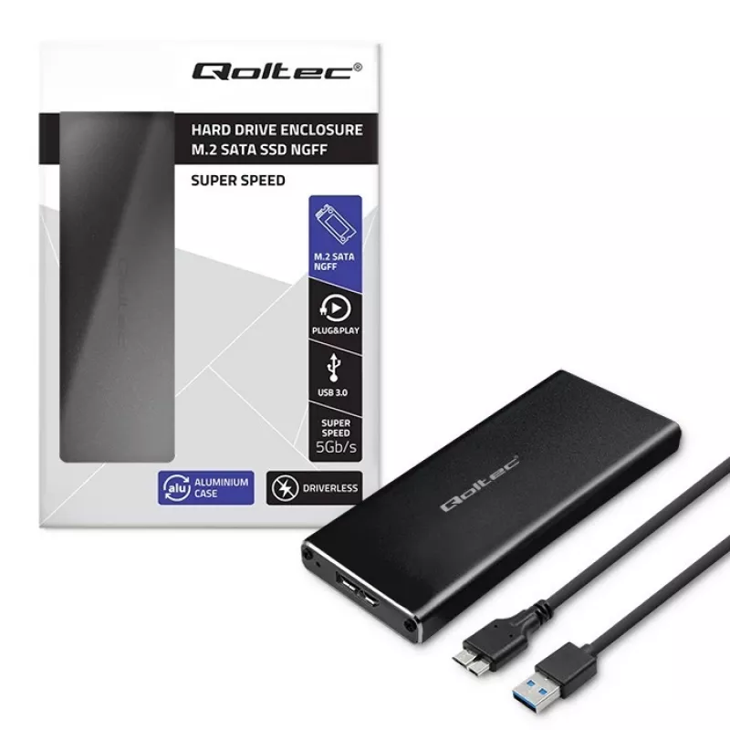 Obudowa zewnętrzna dla dysku SSD M.2 SATA QOLTEC 51854 USB 3.0 bez narzędzi