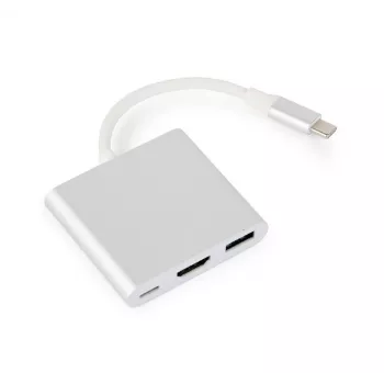 Adapter graficzny USB GEMBIRD A-CM-HDMIF-02-SV, wyjście HDMI, do 3840×2160, srebrny, 58,5×51×11,6 mm
