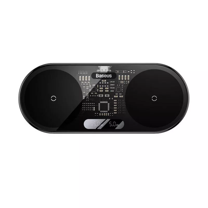Baseus 2In1 20W Digital Led Display Headphones Czarny Wireless Charging