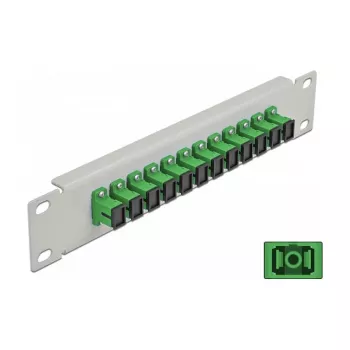 Patch panel światłowodowy DeLOCK 10 cali 12 portów SC Simplex zielony 1U szary