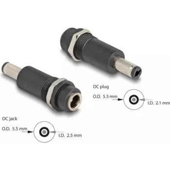 Adapter DELOCK DC 5,5x2,5 mm (żeński) na DC 5,5x2,1 mm (męski), czarny