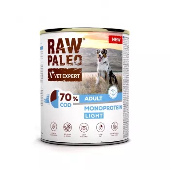 Mokra karma dla psa VETEXPERT Raw Paleo Cod Light Adult 800 g — w puszce, smak rybny, 11,3% białka, 1,7% tłuszczu