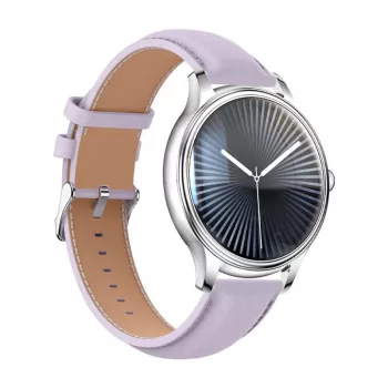 Smartwatch Colmi L28 srebrno-fioletowy z fioletowym skórzanym paskiem