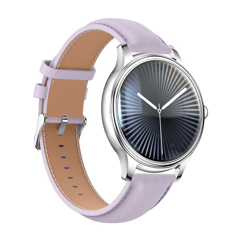 Smartwatch Colmi L28 srebrno-fioletowy z fioletowym skórzanym paskiem