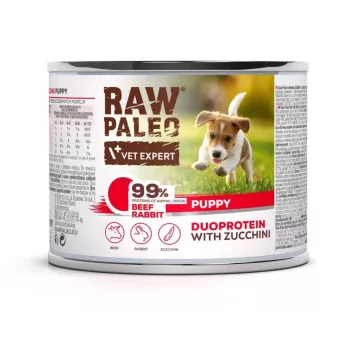 Mokra karma dla psów VETEXPERT RAW PALEO Duoprotein Wołowina & Królik Szczenię 200 g, 82,1% wilgotności, 9,8% białka, dla psów młodych