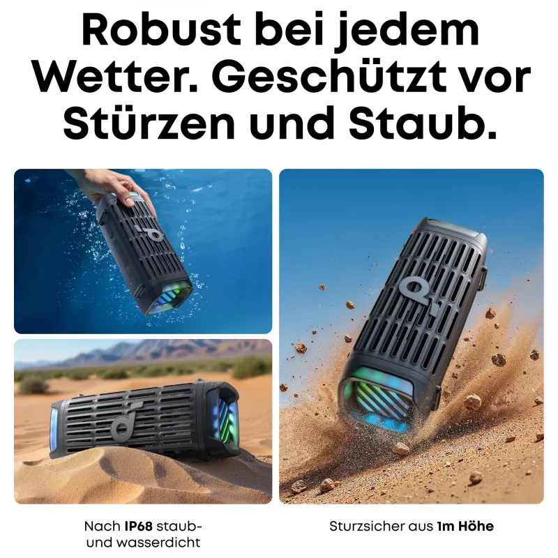 ANKER Soundcore Boom 3i czarny wytrzymały głośnik Bluetooth na zewnątrz IP68 50W BassUp 16h czasu odtwarzania pokaz świetlny stereo TWS