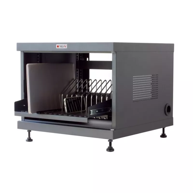 Półka rack TECHLY 367652 organizer kabli z mocowaniem samoprzylepnym 3M, stal, 550×550×410 mm, czarny