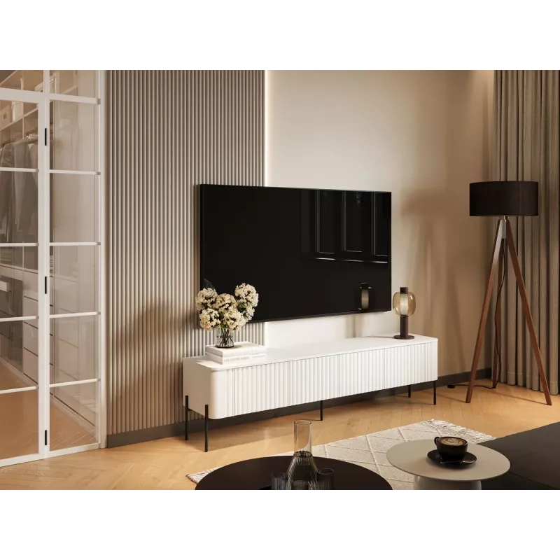 Szafka RTV Cama Meble VERA 190x40x50 cm, biały mat, blat z płyty wiórowej