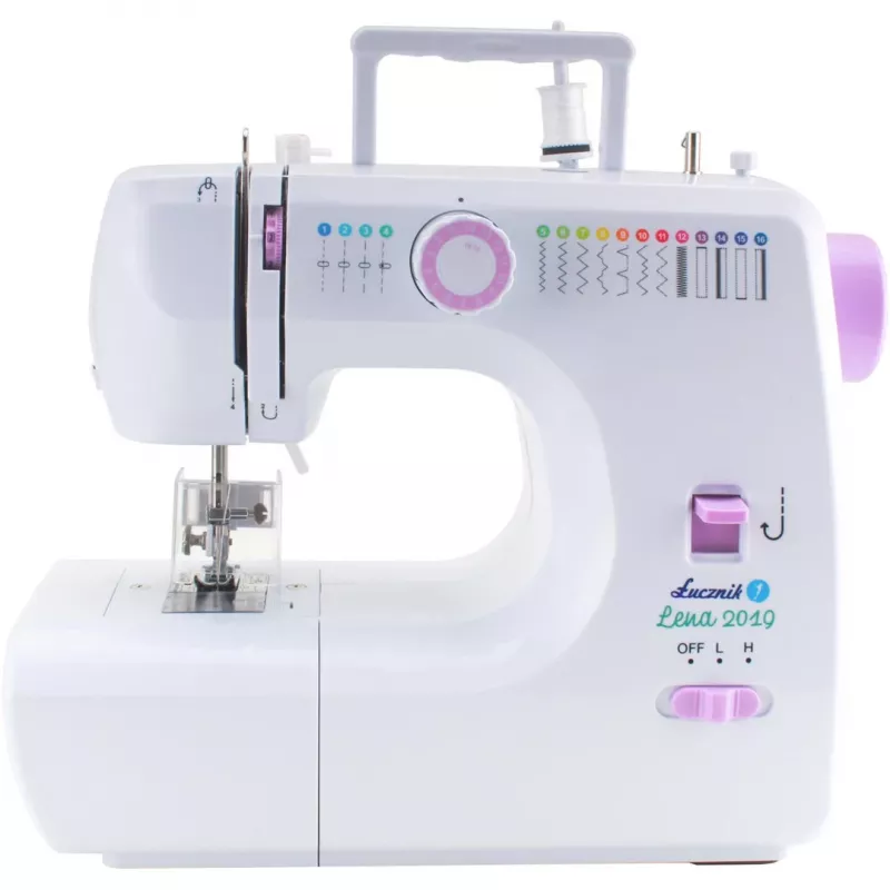 Mechaniczna maszyna do szycia Łucznik Lena 2019 — podstawowy model mechaniczny, 16 programów, 24 W, wolne ramię, dziurka 4-etapowa