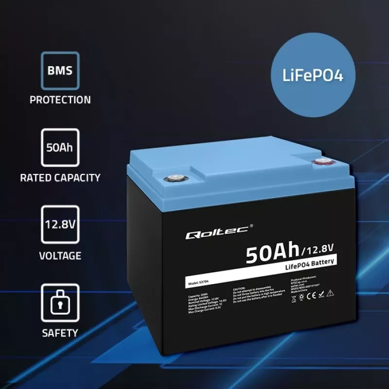 Akumulator LiFePO4 QOLTEC 12,8 V 50 Ah (model 53704) do zasilania awaryjnego i magazynowania energii