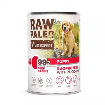 Mokra karma dla psów VETEXPERT RAW PALEO Duoprotein Wołowina i Królik Puppy 400 g, junior, bezzbożowa, bezglutenowa
