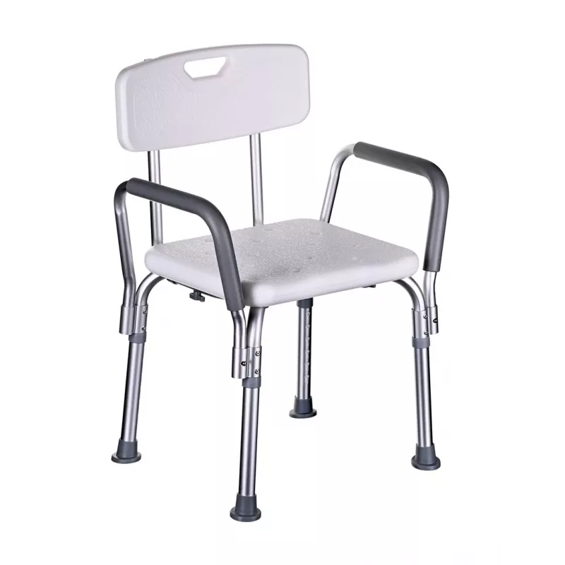 Krzesło prysznicowe ActionMed KP300AM z oparciem i podłokietnikami, polipropylen, regulowana wysokość 43–56 cm, siedzisko 40×33 cm, maks. obciążenie 110 kg