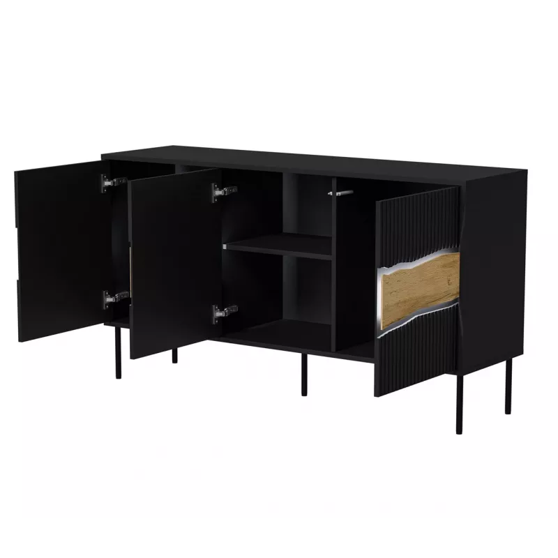 Komoda cama meble INSERTO 3D 143,5×40×80 cm czarna z LED, płyta wiórowa, rama 16 mm