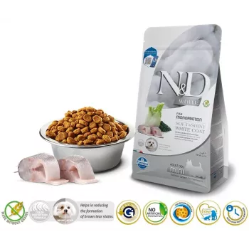 Sucha karma dla psa Farmina N&D Sea Bass Spirulina Fennel Adult Mini 2 kg — formuła rybna dla małych dorosłych psów, 23% białka, 18% tłuszczu