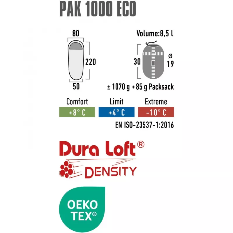 mummy sleeping bag Pak 1000 ECO (Dark Green/Czerwony)