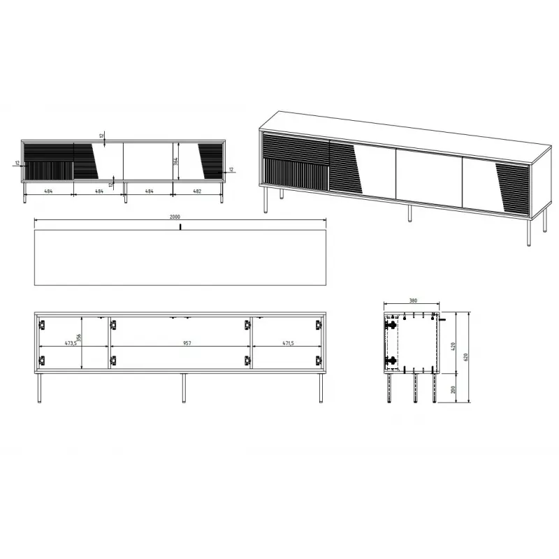 szafka RTV ABI 4D 200x38x62 biały matowy