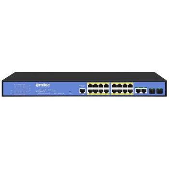 Przełącznik sieciowy ERNITEC ELECTRA-M16-1GB-285W — 16-portowy Layer 2+ z 2 x Gigabit RJ45, 285W mocy