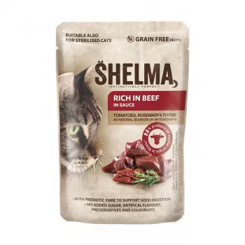 SHELMA z indykiem, kaczką, kurczakiem i wołowiną w sosie - mokra karma dla kotów - 12x85g