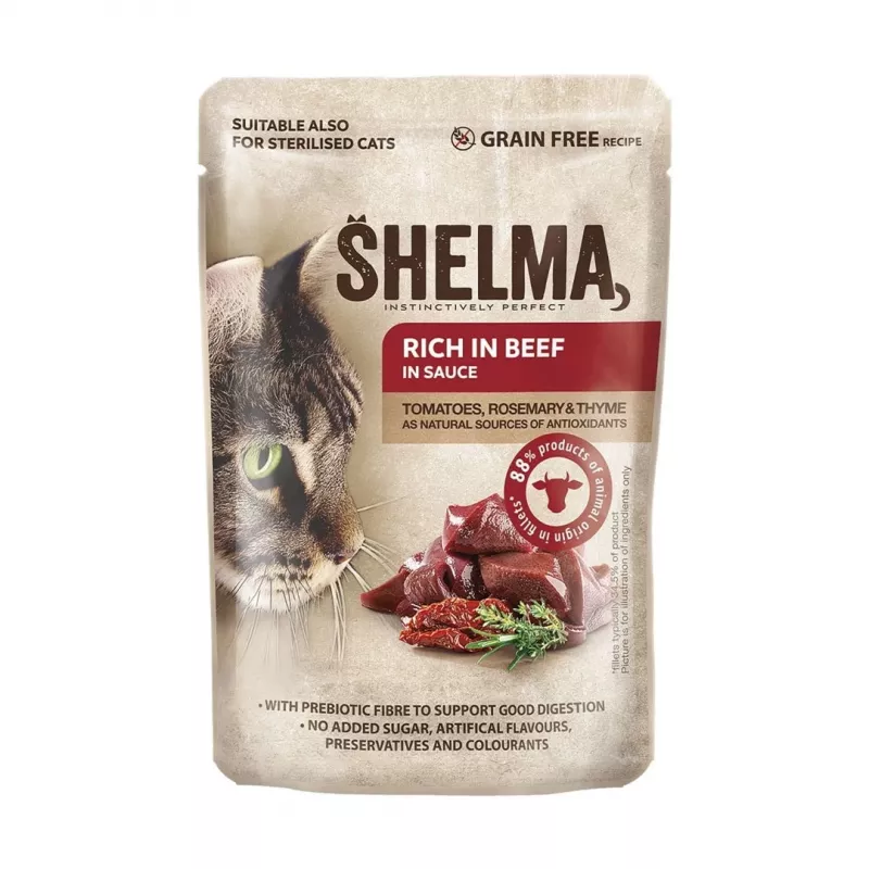 SHELMA z indykiem, kaczką, kurczakiem i wołowiną w sosie - mokra karma dla kotów - 12x85g