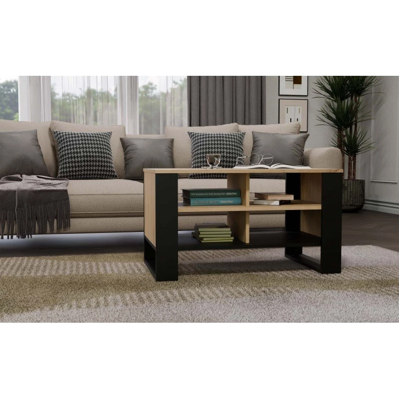 Stolik kawowy top e shop Topeshop STOLIK KAWOWY ŁAWA MODERN 4P Dąb Artisan Czerń