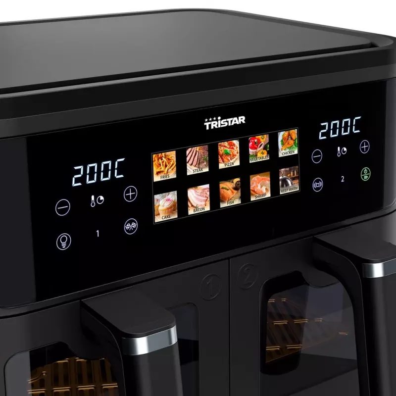 Frytkownica powietrzna Tristar FR-9075 Double 9 L, 2500 W, sterowanie dotykowe, LCD, czarny, min 60 °C