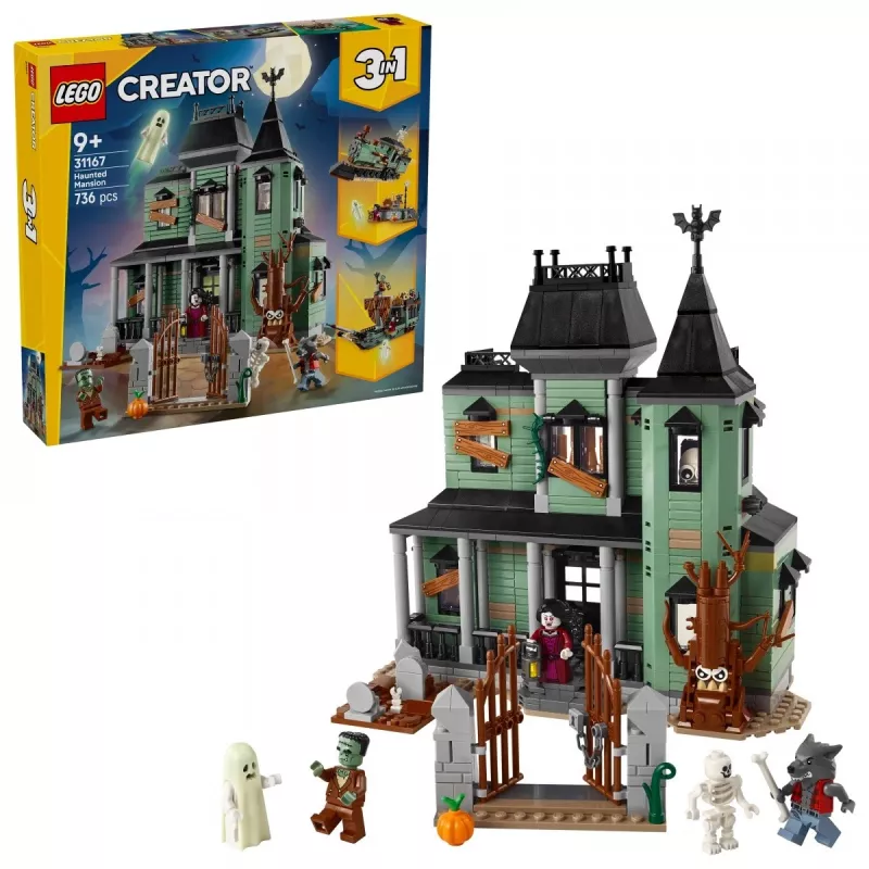 Zabawka konstrukcyjna LEGO Creator 3-w-1 Nawiedzony dom model 31167 — 736 elementów, 3 konstrukcje, 5 minifigurek
