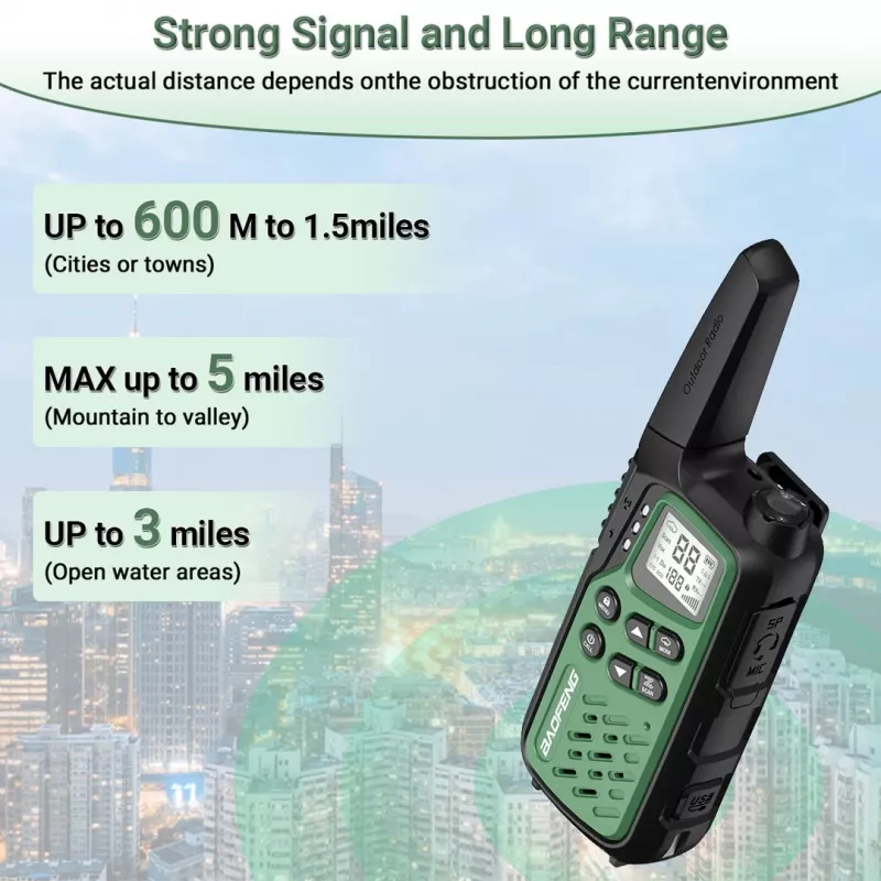 Ręczne krótkofalówki Baofeng BF-T25E — 16 kanałów, 2×1400 mAh Li‑Ion, VOX, LCD, zielony, zestaw 2 szt.