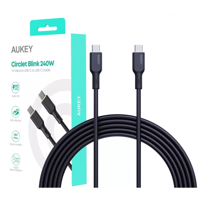 AUKEY CB-SCC241 USB-C Power Delivery PD 240W 5A 20V 1m Nylon Czarny - D