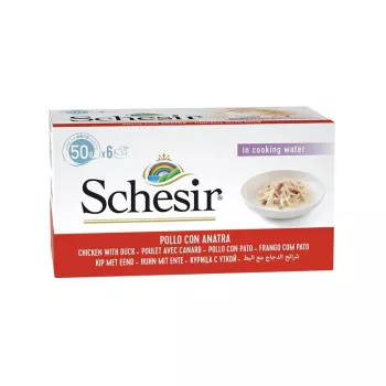 SCHESIR Fileciki z kurczaka z kaczką w bulionie - mokra karma dla kota - 6x50g