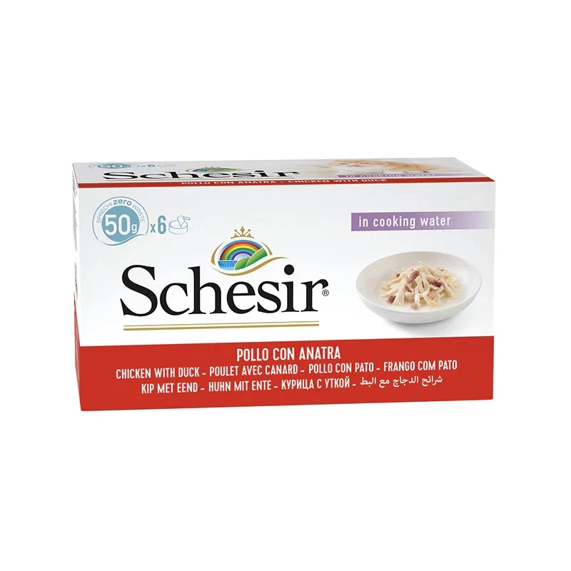 SCHESIR Fileciki z kurczaka z kaczką w bulionie - mokra karma dla kota - 6x50g