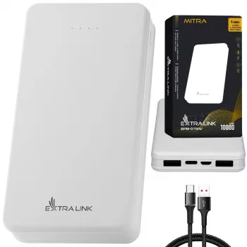 Powerbank Extralink EPB-078W 10000 mAh biały, USB-C, 10 W mocy wyjściowej, ładuje do 2 urządzeń