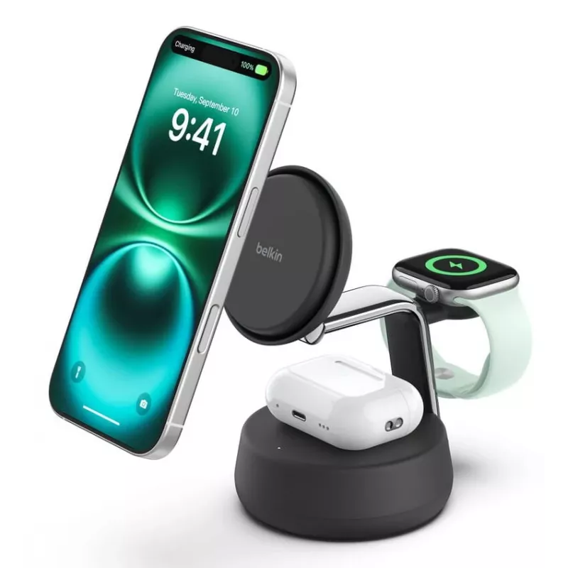 Ładowarka wewnętrzna Belkin UltraCharge Pro 25 W Qi2 Magnetyczna 3 w 1 Węgiel drzewny