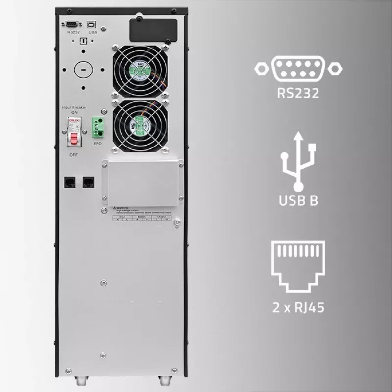 Qoltec 52284 Zasilacz awaryjny UPS | 10kVA | 10000W | Współczynnik mocy 1.0 | LCD | EPO | USB | On-line
