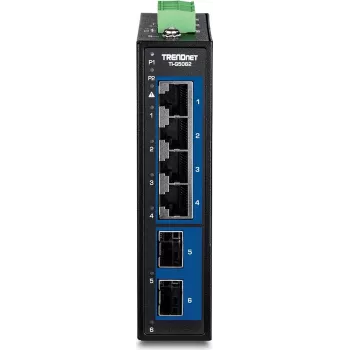 Przemysłowy 6-portowy przełącznik 2.5G na szynę DIN TRENDnet TI-G5062 z metalową obudową