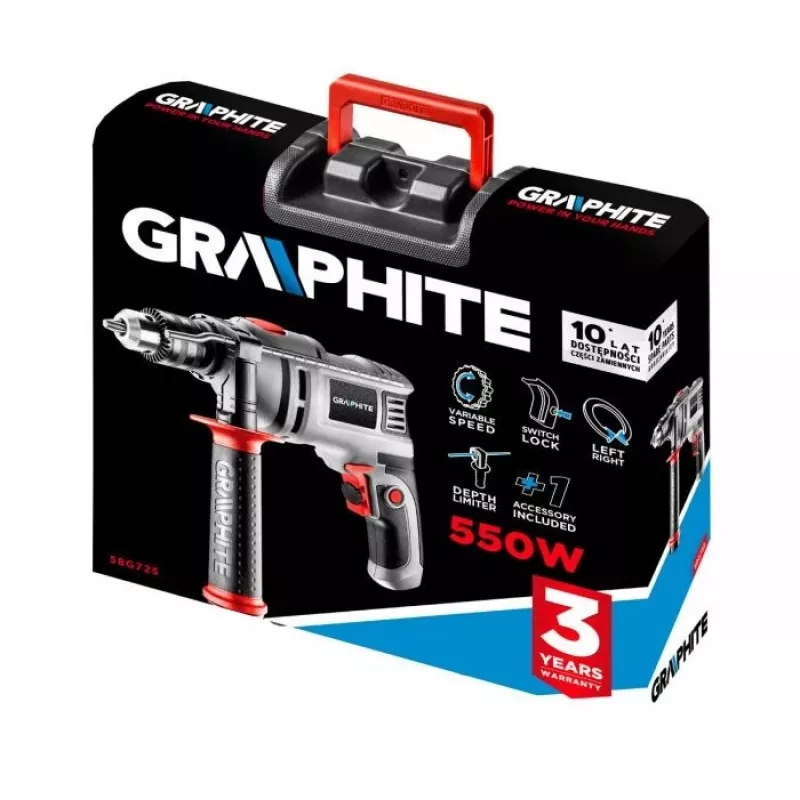 Wiertarka Graphite 58G725 3000 RPM na klucz szara