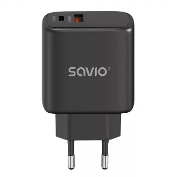 Ładowarka zewnętrzna SAVIO LA-06/B USB Type-C 30W Power Delivery 1x USB-C Czarny, 5–20V, 3A/9V, 3A/5V, 3A/12V, 2.1A