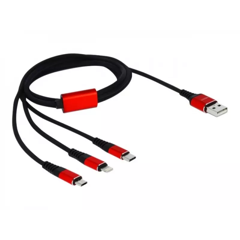 DeLOCK - Kabel tylko do ładowania - Lightning / USB - USB (M) na Micro-USB Typ B, Lightning, USB-C (M) - 1,0m - Ekranowany - Czarny (85892)