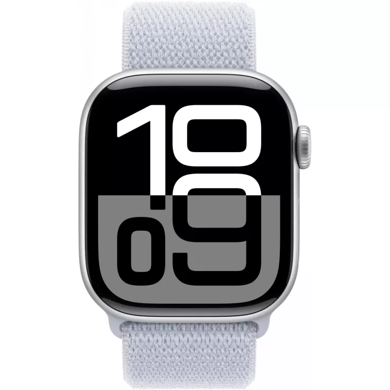 Apple Watch Series 10 koperta aluminiowa GPS + Cellular 42 mm srebrna sportowa pętla niebieski obłok