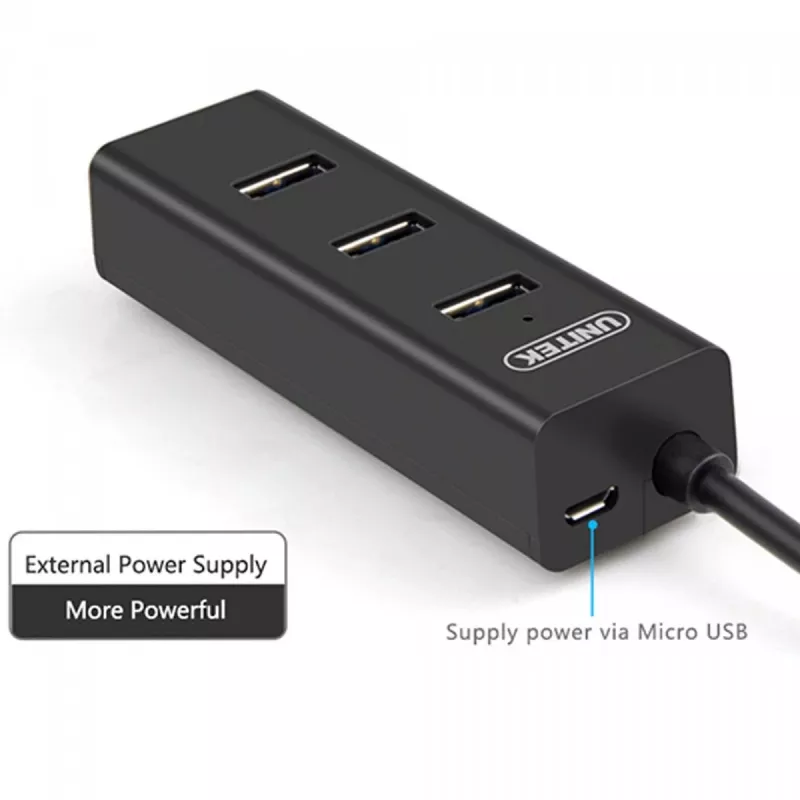 Hub interfejsowy UNITEK Y-3089 USB 3.2 Gen 1 (3.1 Gen 1) Type-A 5000 Mbit/s Czarny