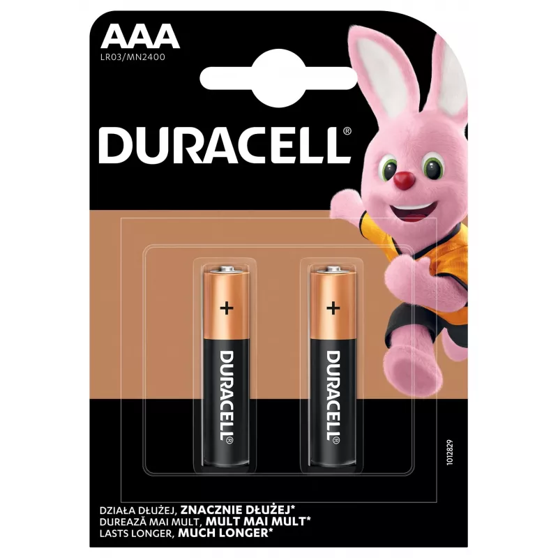 Bateria alkaliczna Duracell Basic MN2400 AAA — opakowanie 2 szt., ogniwa jednorazowe do urządzeń o niskim i średnim poborze prądu
